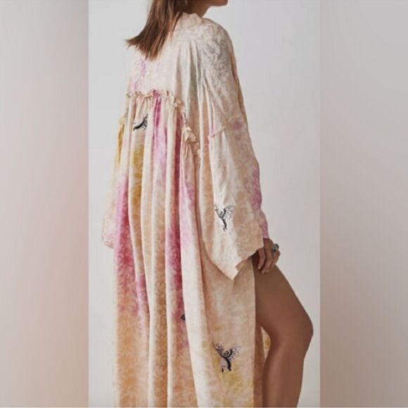 Free People Other - New Free People All Night Robe Butterfly
Embroidered Kimono Duster/ Size XS